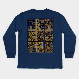 Newcastle upon Tyne, England City Map Typography - Gold Art Deco Kids Long Sleeve T-Shirt